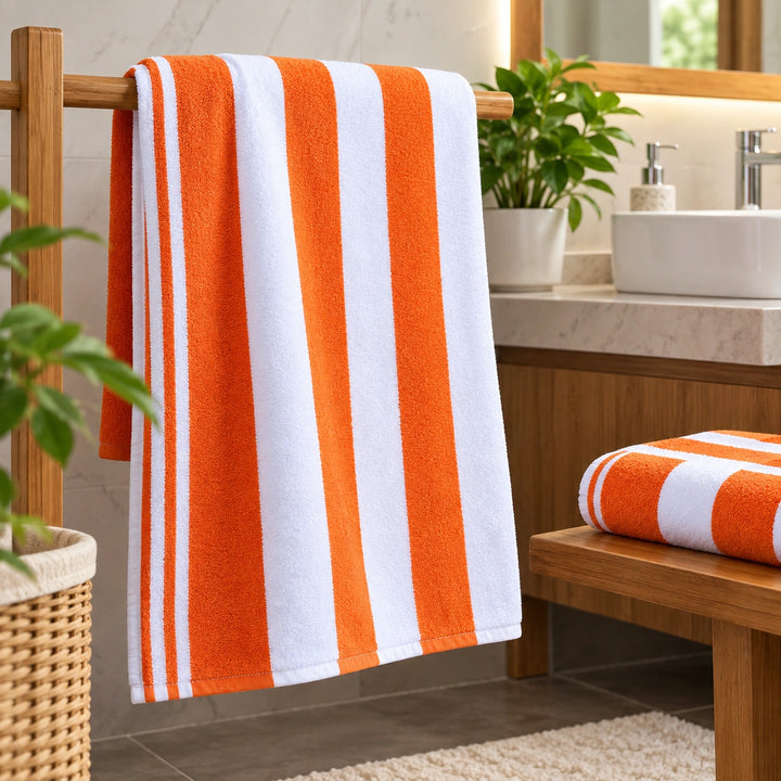 4 PCs Premium 100% Cotton Bath Towel Set 600 GSM, Soft Striped Absorbent Towel Set