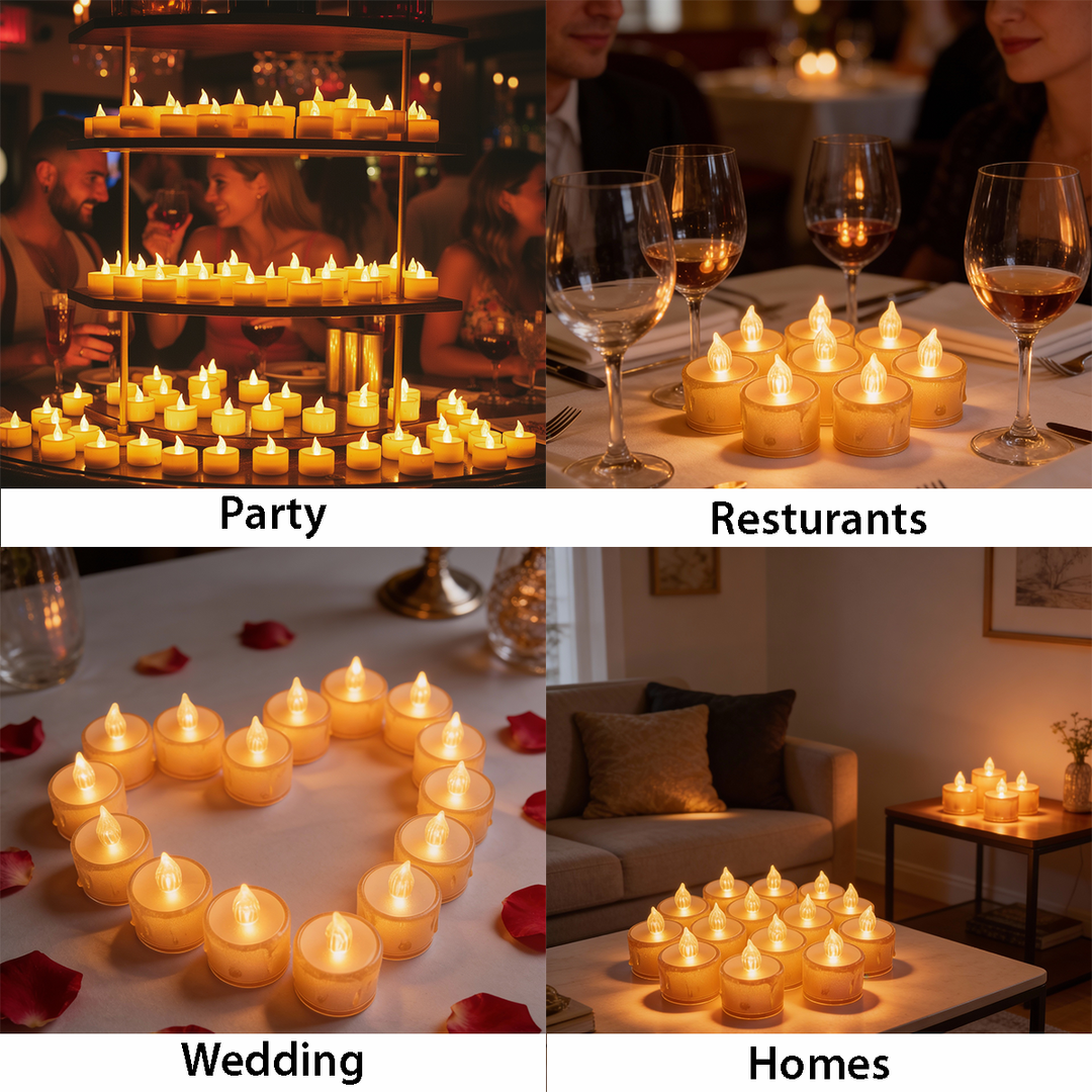MOONCEE 24 PCs LED Tea Light Candles – Warm White Flameless Flickering Crystal Lights