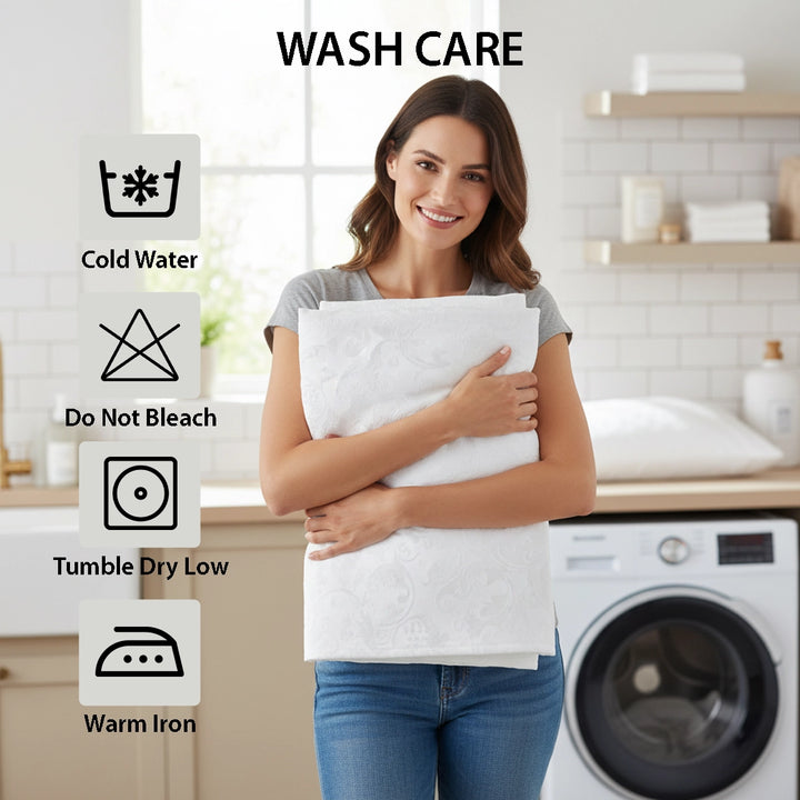 Neutral bed setup showing bed sheet, quilt cover, and pillow cover with subtle texture