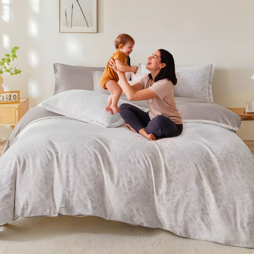 King Size 6 PCs Floral Bedding Set with 220x240 Duvet, Fitted Sheet & Pillowcases (6FS115)