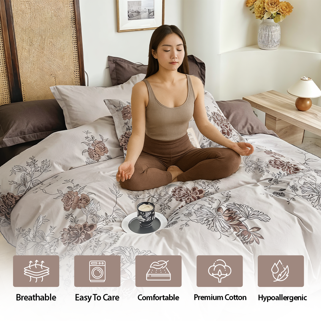 Floral Bedroom Set 6 PCs with Duvet, 200x200 Fitted Bed Sheet & Pillowcases (6FS104)