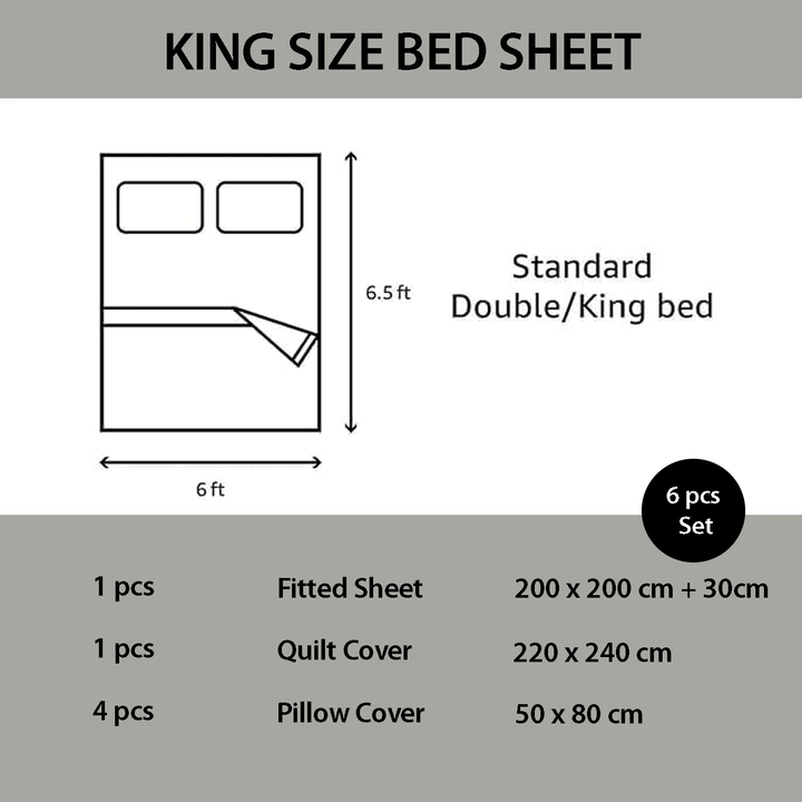 Floral 6 PCs King Size Bedding Set with 220x240 Duvet Cover & Fitted Bed Sheet (6FS105)