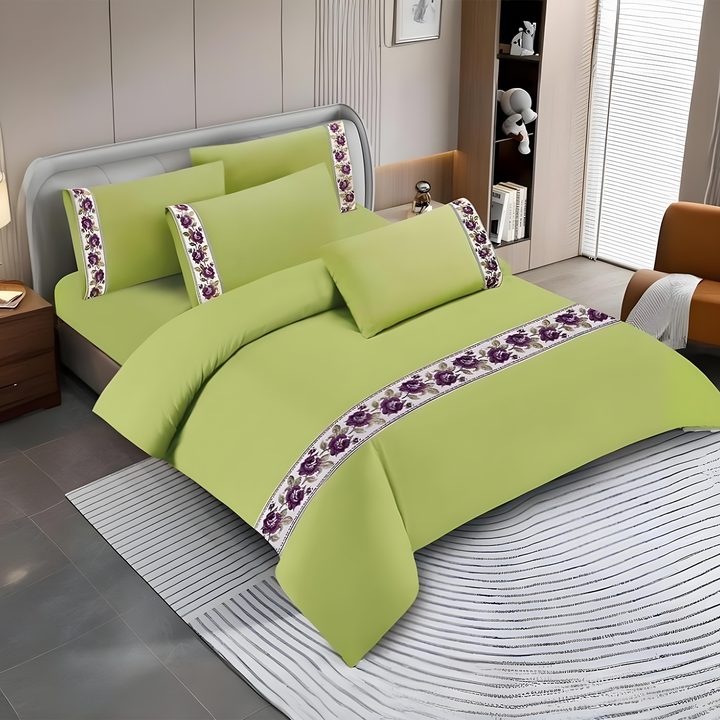 Pattern Border Best Bedding 6 PCs - King Size Sheets, Fitted Sheet & Pillowcases (6TQ07)
