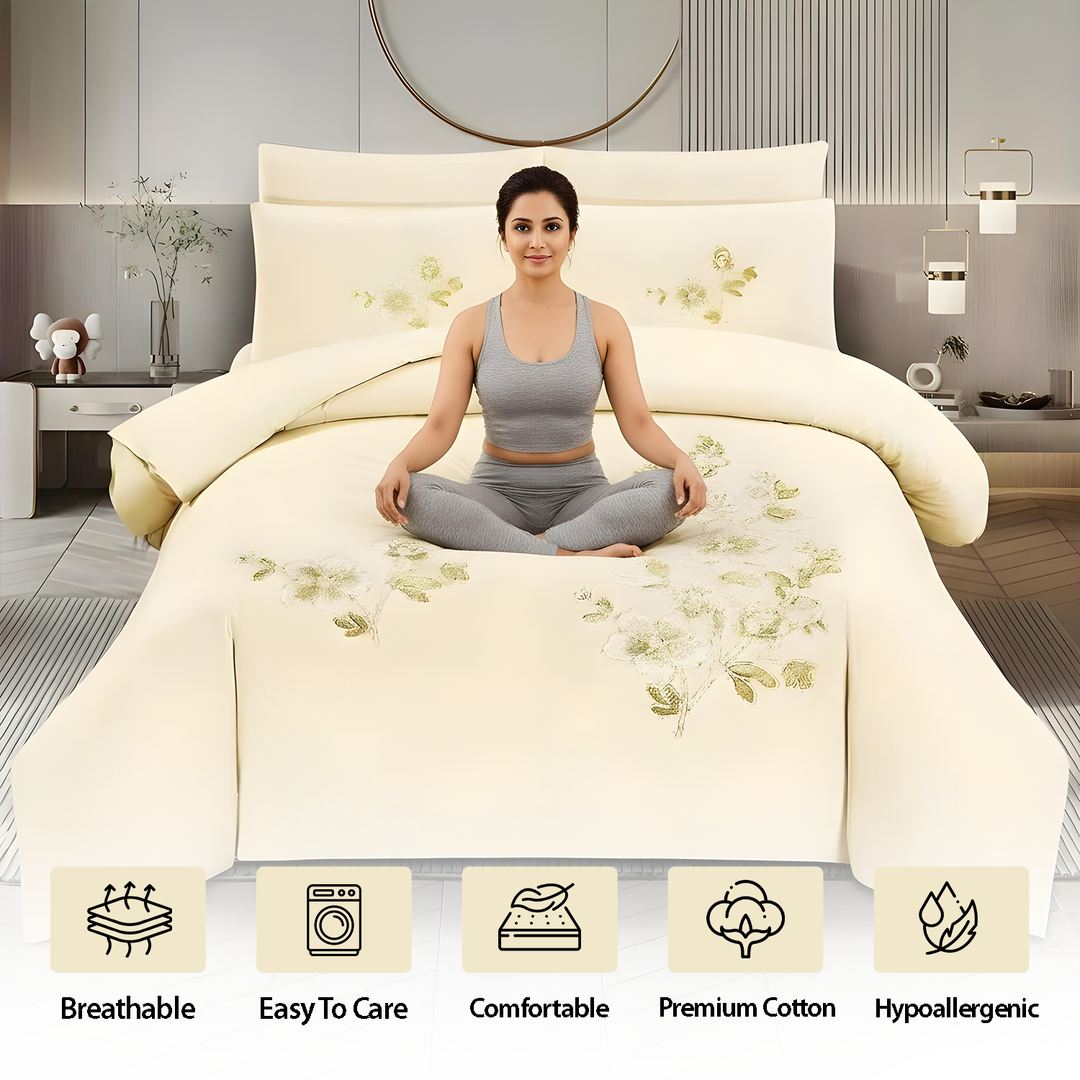 Soft  king size bedding set with elegant floral embroidery design