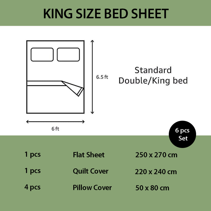 Flat Sheets & Duvet Cover 220x240 with 6 PCs King Size Bed Sheet Set (Sage Green)
