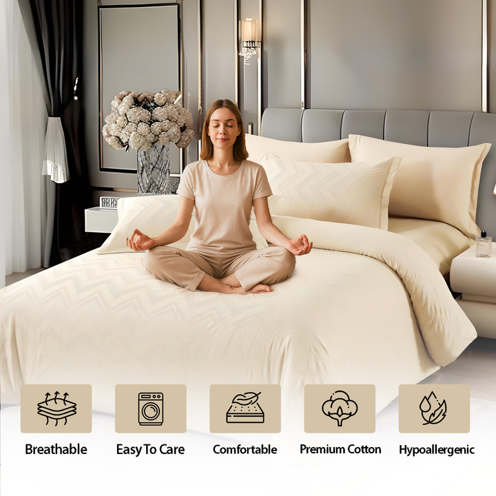 Premium Cream King Bedding Set 6 PCs - Ultra-Soft Comforter & Pillowcase Set (6FM60)