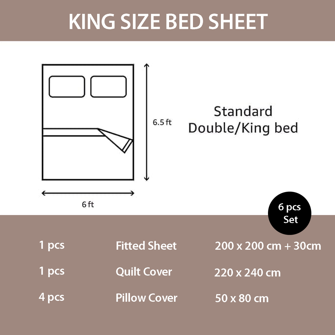 Floral Bedroom Set 6 PCs with Duvet, 200x200 Fitted Bed Sheet & Pillowcases (6FS104)