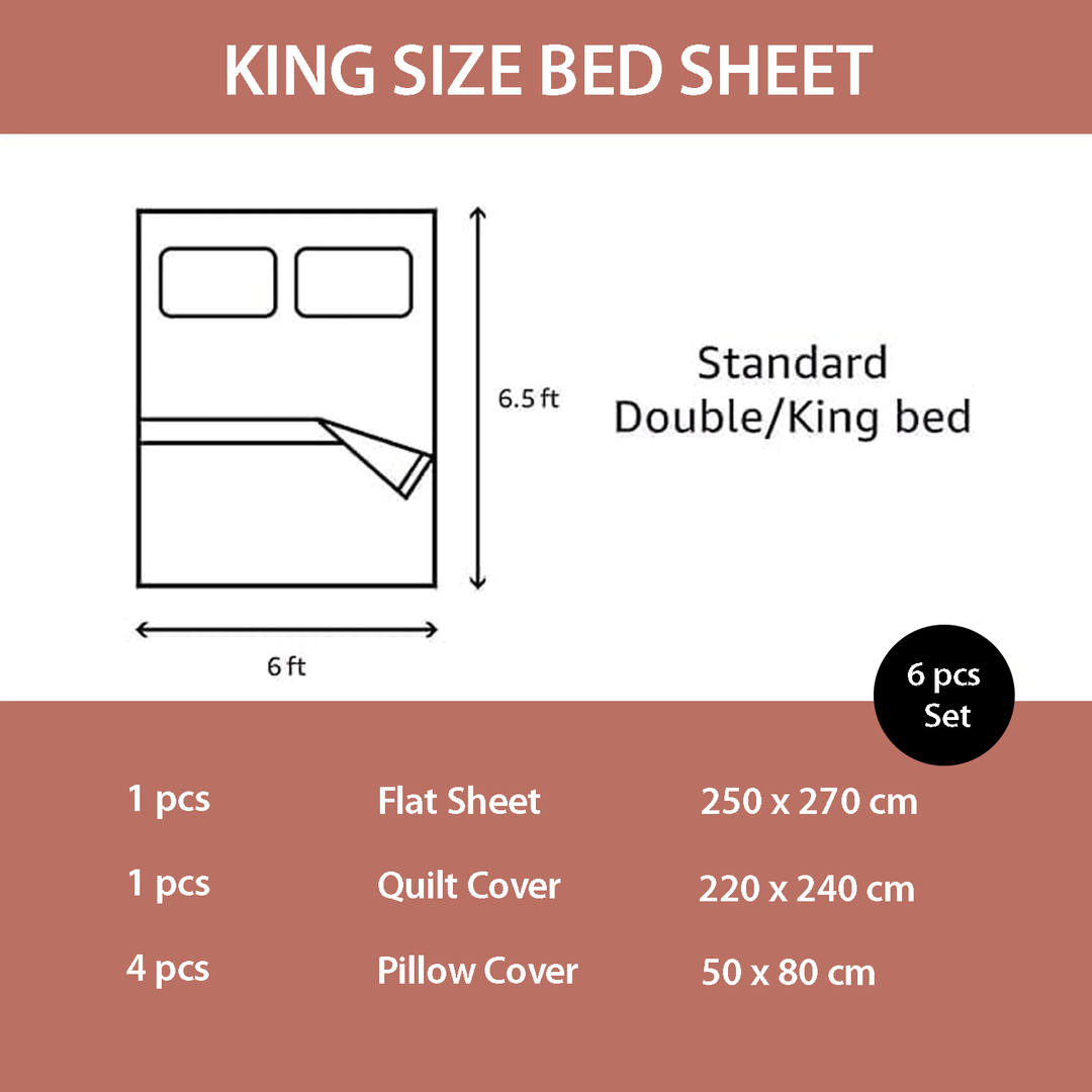 King Size Bed Sheet Set with Duvet Cover 220x240, 6 PCs High Cotton Blend (Reddish Brown)
