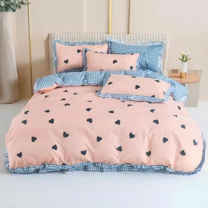 Printed Cotton Sheets – King Size Set 6 PCs with Fitted Sheet, Duvet & Pillowcases (6TQ06)