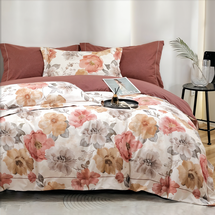 King Size 6 PCs Floral Bedding Set with 220x240 Duvet, Fitted Sheet & 4 Pillowcases(6FS110)