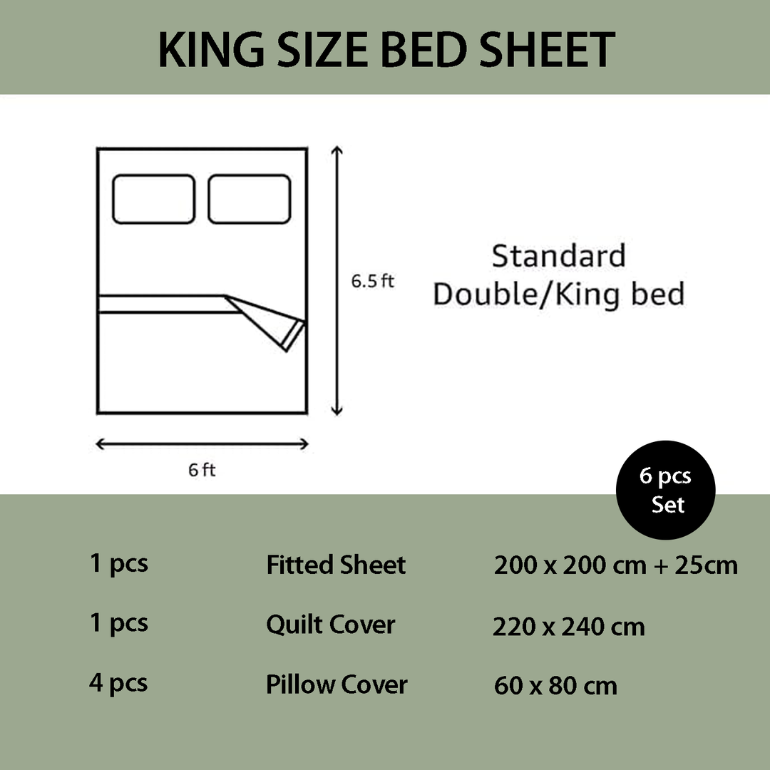 Linen Bed Sheets 6 PCs Set– King Size with Border Design, Fitted Sheet & Pillowcases(6TQ15)
