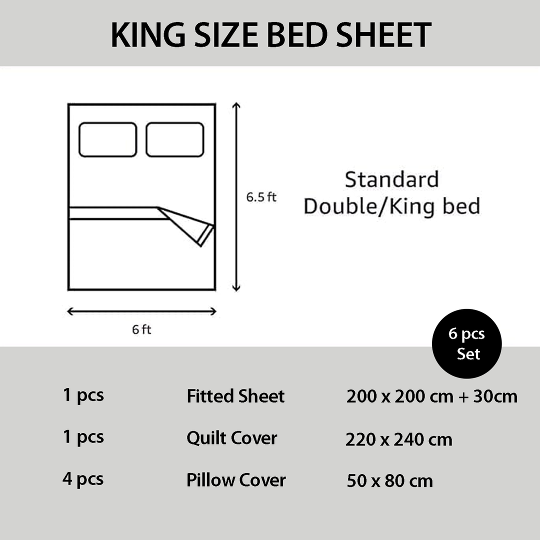 Elegant Grey Floral 6 Piece King Bedding Set with Pillowcase – Soft Luxury Collection (6ES76)