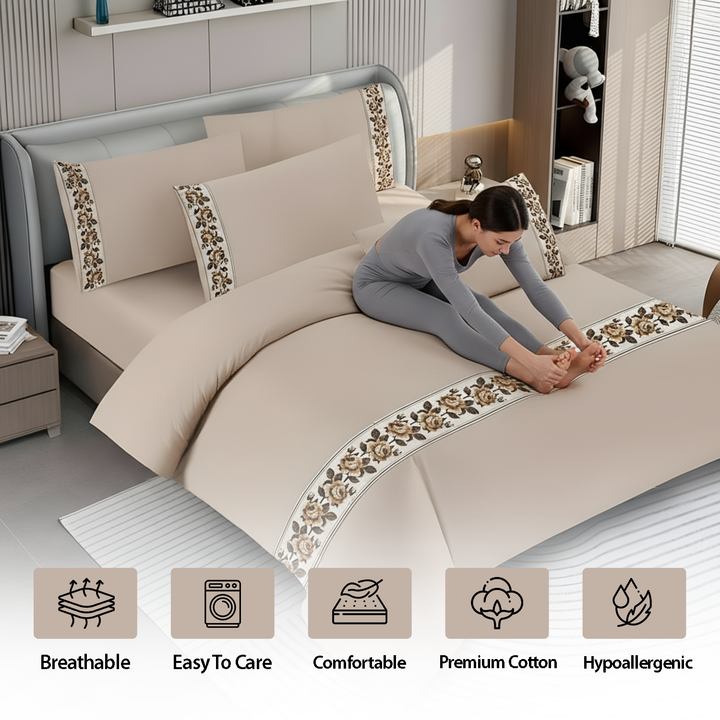 Bed Sheets Cotton King Size 6 PCs Set– Fitted Sheet, Duvet Cover & Pillowcases Set (6TQ09)