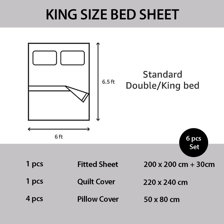 King Size Printed Linen Bedding Set 6 Pcs - Duvet Cover, Fitted Sheet & Pillowcases (6TQ02)