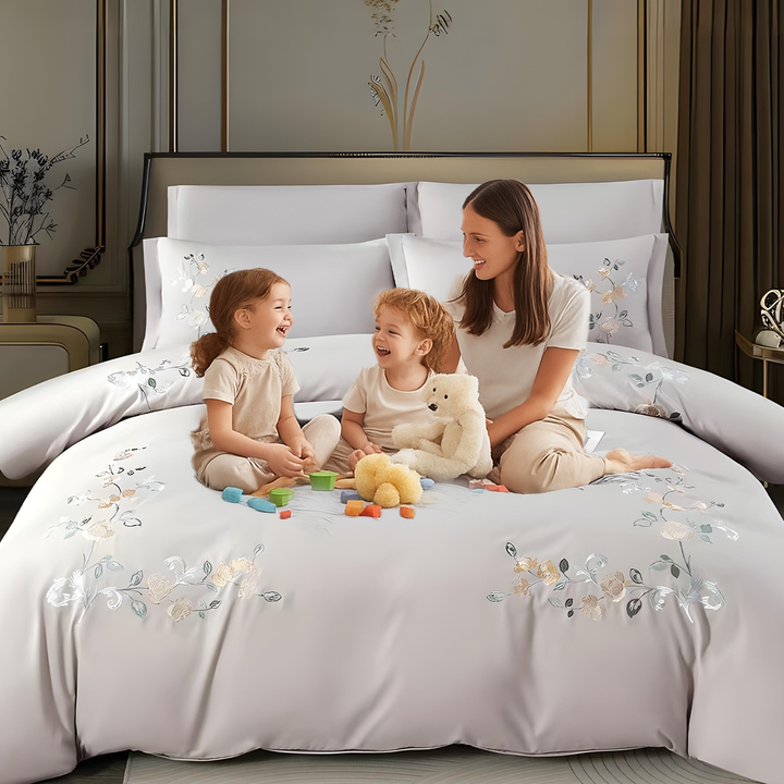 Elegant Grey Floral 6 Piece King Bedding Set with Pillowcase – Soft Luxury Collection (6ES76)