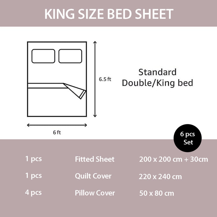 Floral 6 PCs King Bedding Set with Duvet Cover, Fitted Sheet 200x200 & Pillowcases(6FS116)