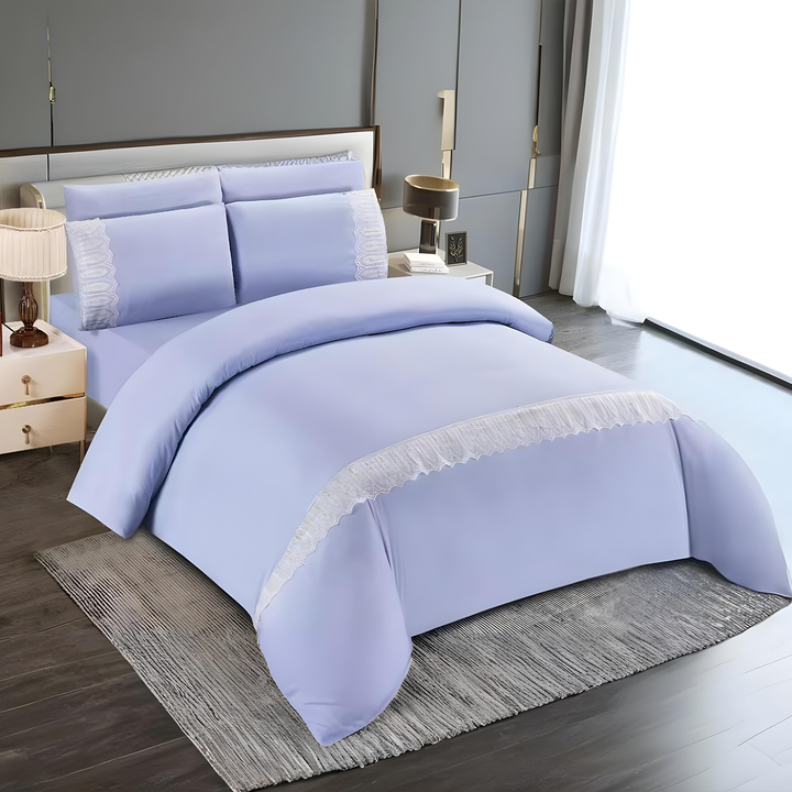 King Size Bed Sheets 6 PCs  – Cotton Fitted Sheet, Duvet Cover & 4 Pillowcases Set (blue)
