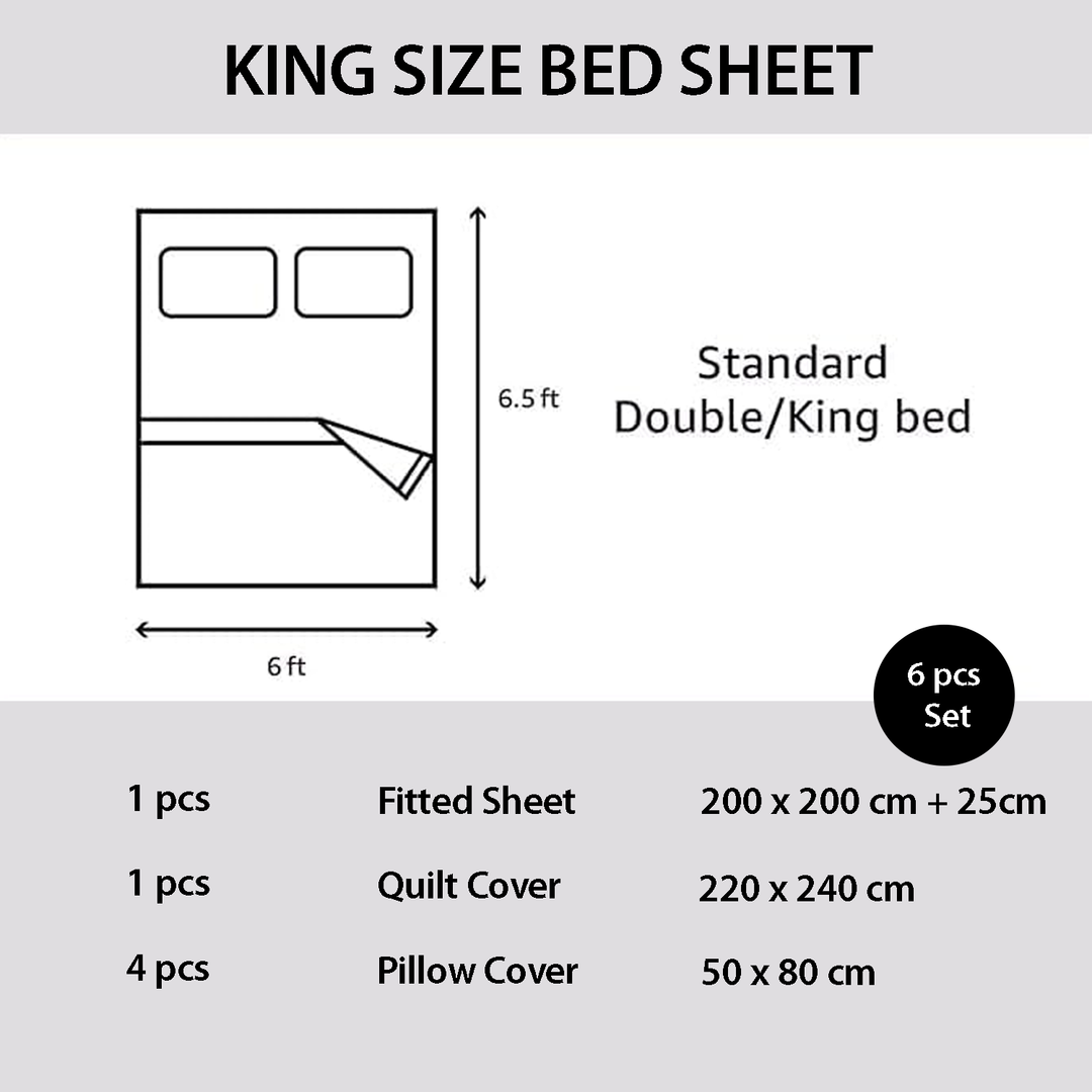 King size bed sheet set dimensions and components diagram