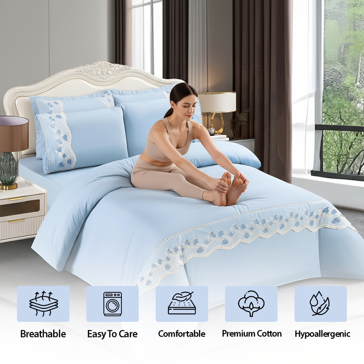 Bedding & Bedsheet Collection 6 PCs Sets - Soft, Durable & Stylish Bedroom Sets (Sky Blue)