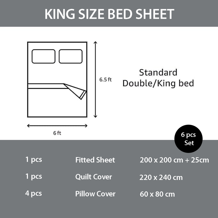 Cotton Bed Sheets 6 PCs Set - Patterned Border Design, Fitted Sheet & Pillowcases (6TQ14)