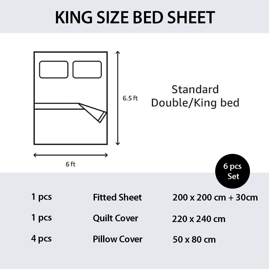Embroidered 6 PCs King Bedding Set with Duvet Cover, Fitted Sheet & Pillowcases (6ES39)