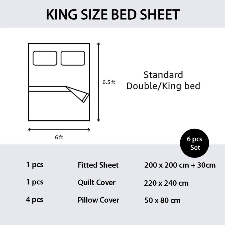 Embroidered 6 PCs King Bedding Set with Duvet Cover, Fitted Sheet & Pillowcases (6ES39)