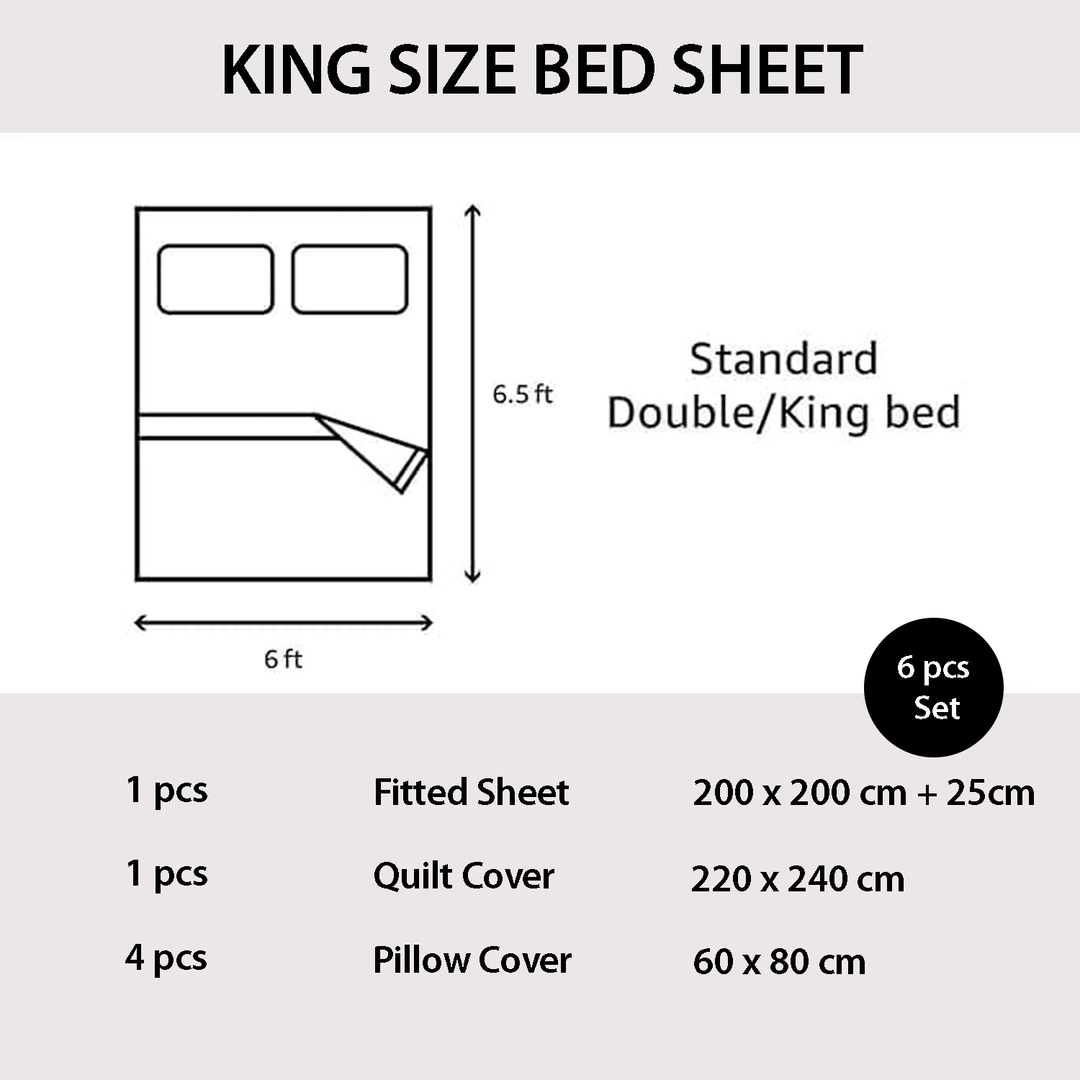 Border Design King Bed Bedding Set 6 PCs - Fitted Sheet, Duvet Cover & Pillowcases (6TQ10)