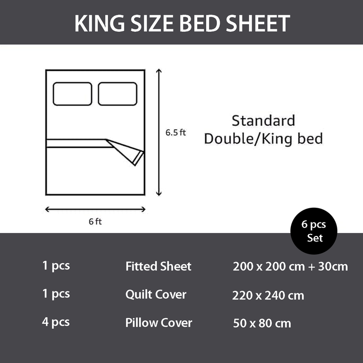 Floral 6 PCs King Bedding Set - Duvet Cover, 200x200 Fitted Sheet & Pillowcases (6FS124)