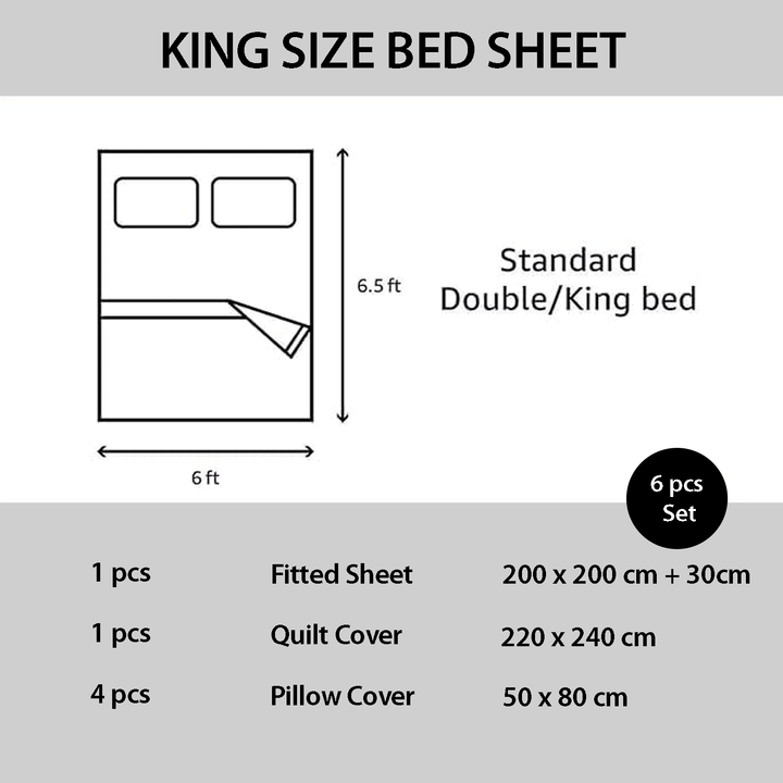 Embroidered 6 PCs King Size Cotton Bed Set with Duvet Cover, Fitted Sheet 200*200(6ES40)