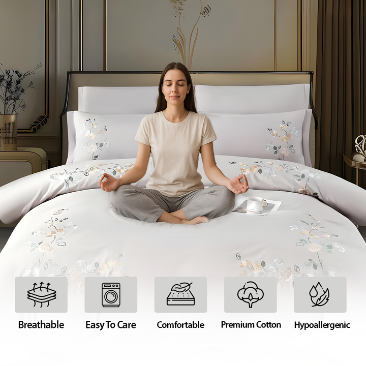 Elegant Grey Floral 6 Piece King Bedding Set with Pillowcase – Soft Luxury Collection (6ES76)