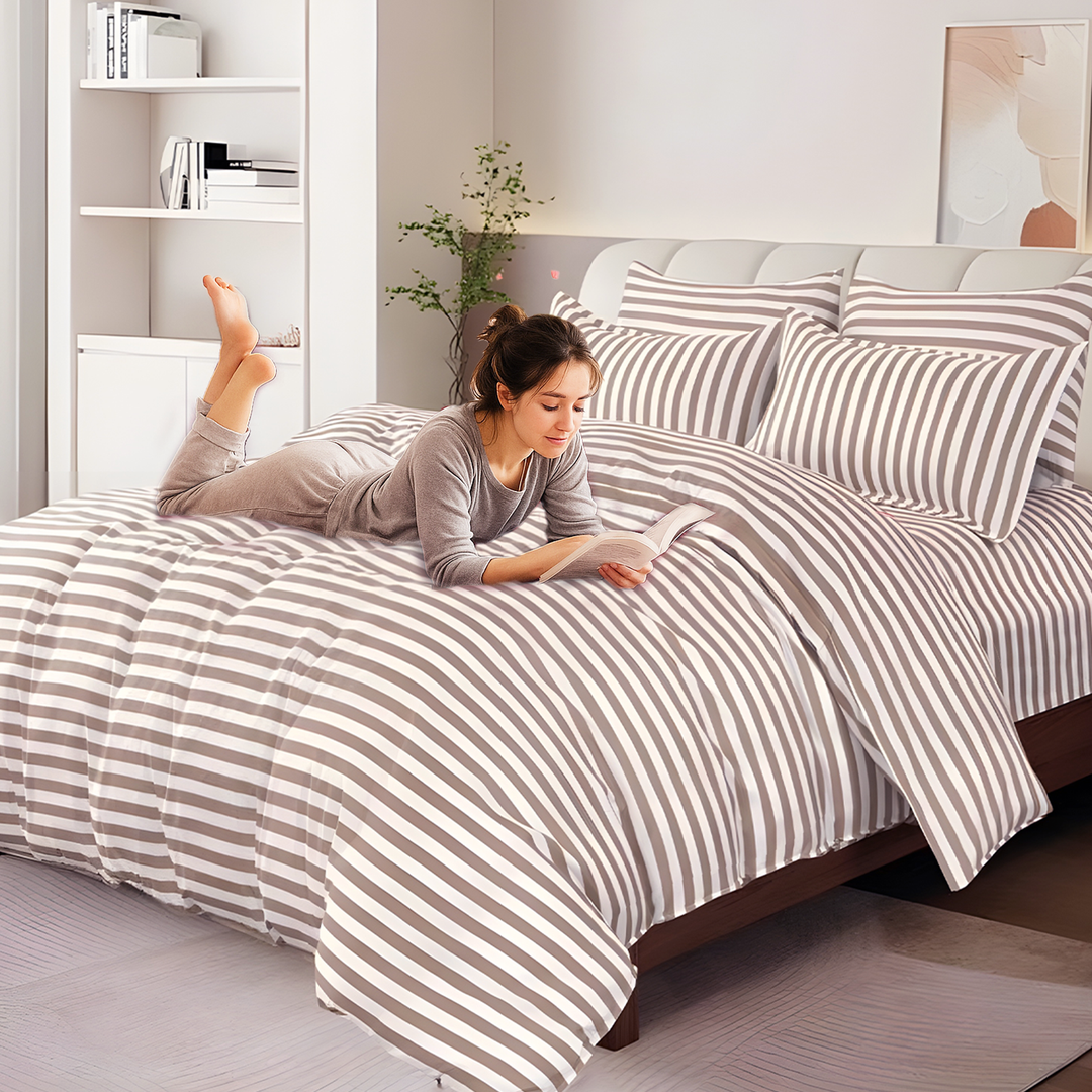Flat Bed Sheets  6 PCs King Size Bed Set with Duvet Cover 220x240 (Light Brown)