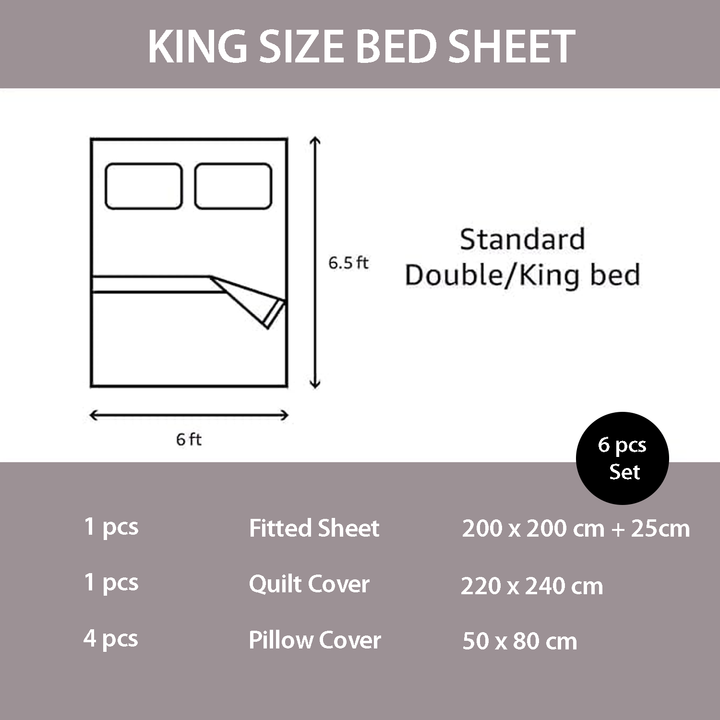King Size Cotton Blend Grey Bedding Sets – 6 Pcs Duvet, Fitted Sheet & Pillow Covers ( grey)