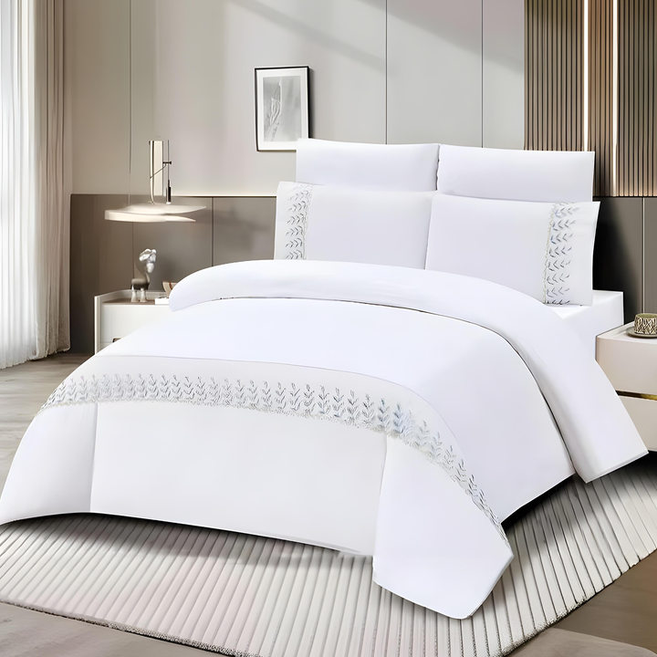 King Bed Sheets Set 6 PCs - Luxury Comfort for Cozy and Stylish Bedrooms (White Grey)