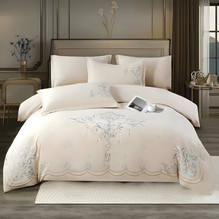 Embroidered 6 PCs King Bed Set with 220x240 Duvet, Fitted Sheet & Pillow Covers (6ES46)