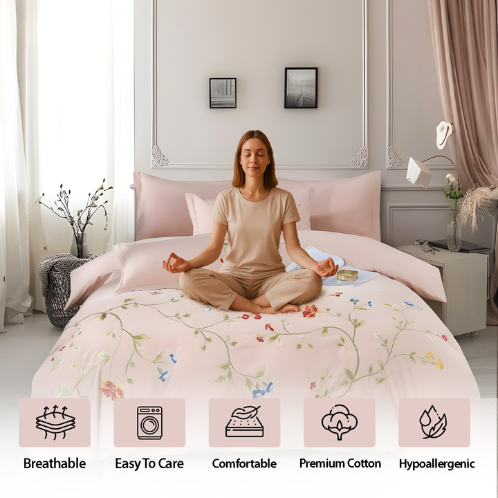 Embroidery Bedsheet Set 6 PCs with 220x240 Duvet Cover, Fitted Sheet & More (6ES44)