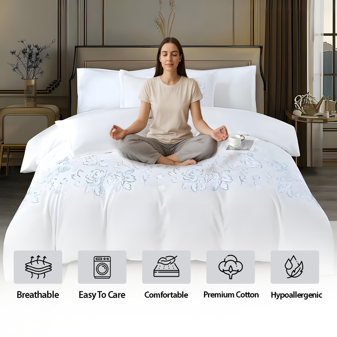 6 PCs Royal White Embroidered  King Bedding Set with Pillowcase for Elegant Homes (6ES72)