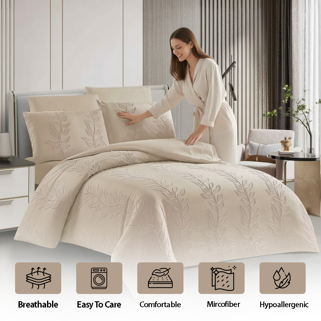 Modern pink king bedding set with subtle floral detail