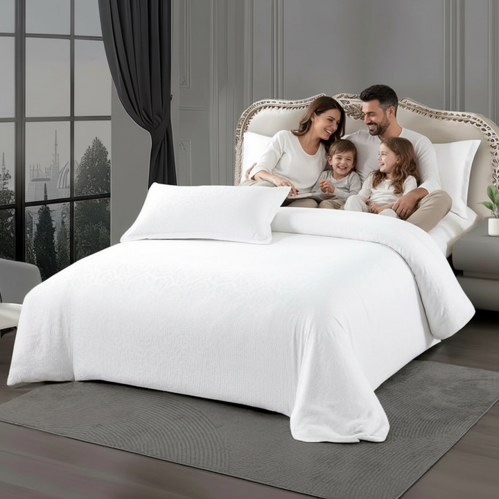 King Size Fitted Bed Sheets White 6 PCs with Duvet Cover 220x240 (6FM9)