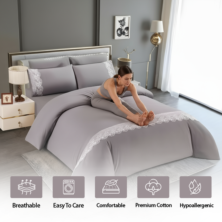 King Size Cotton Blend Grey Bedding Sets – 6 Pcs Duvet, Fitted Sheet & Pillow Covers ( grey)