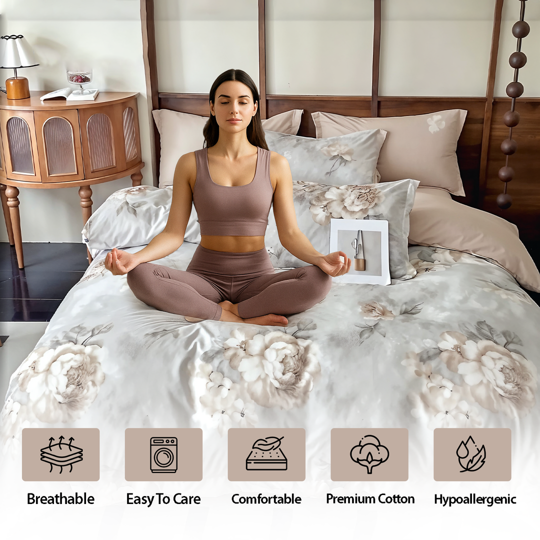 King Size Floral Bedding Set 6 PCs with Duvet Cover & Deep Pocket Fitted Sheet (6FS108)