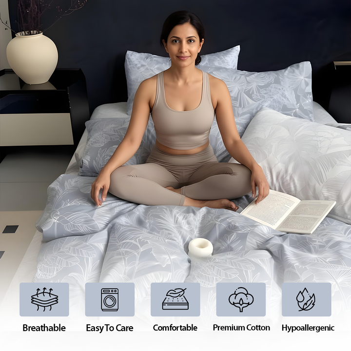 Premium Cotton  Botanical King Bedding Set 6 PCs – Soft Duvet Cover & Pillowcases (6FS162)