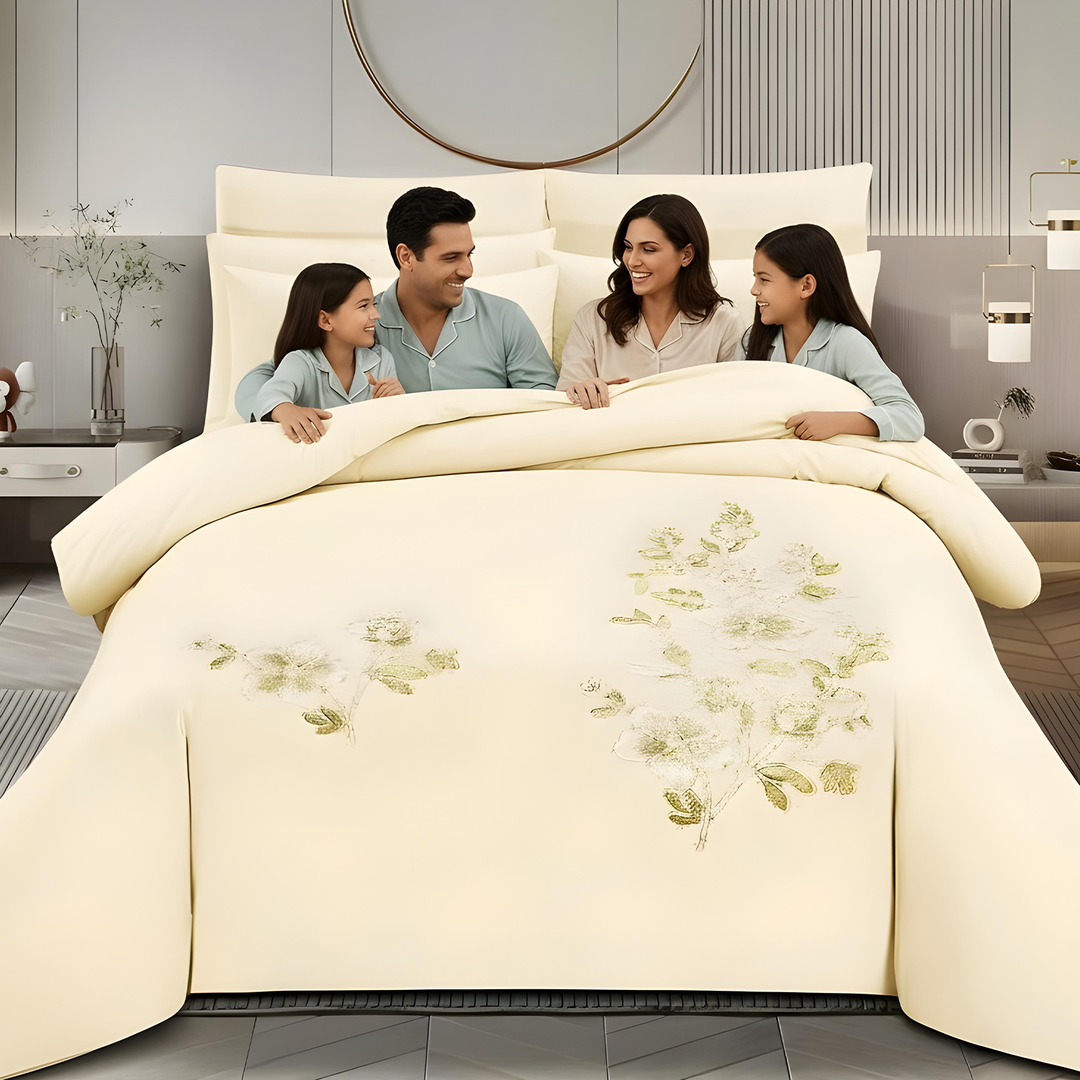 Luxury duvet cover set with matching pillowcases and bedsheet in uae