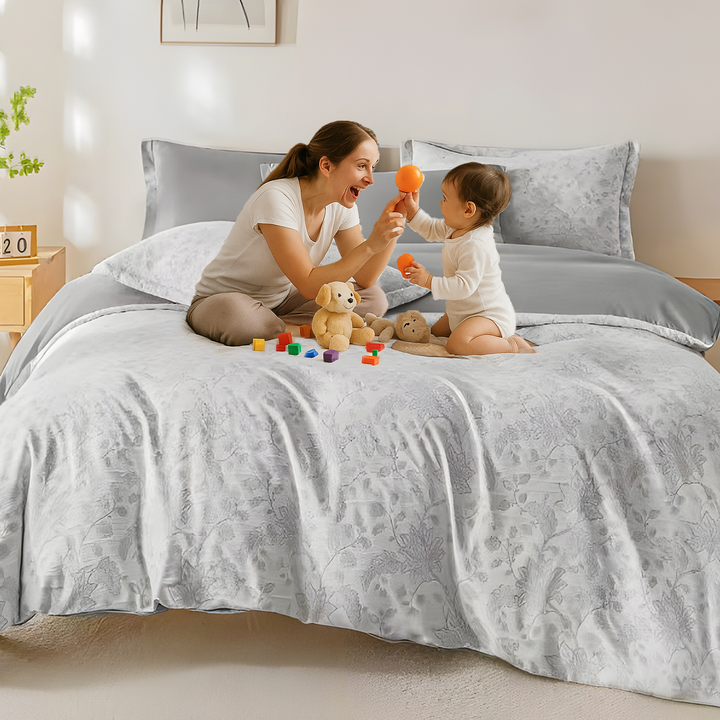 Floral Linen Sheets 6 PCs King Set with 220x240 Duvet Cover & Fitted Sheet (6FS112)