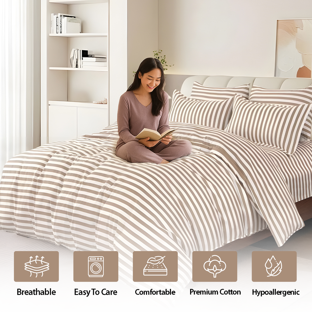 Flat Bed Sheets  6 PCs King Size Bed Set with Duvet Cover 220x240 (Light Brown)