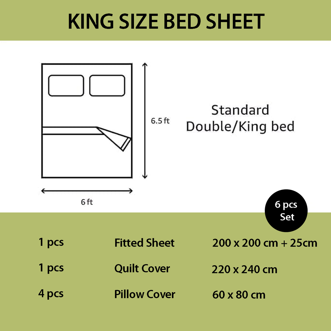 Pattern Border Best Bedding 6 PCs - King Size Sheets, Fitted Sheet & Pillowcases (6TQ07)