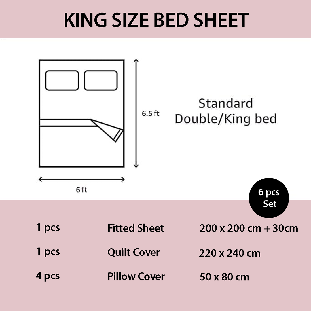 Pink Floral Checkered 6 PCs Bedding Set – Soft Cotton Fitted with Pillow Covers (6TQ05)