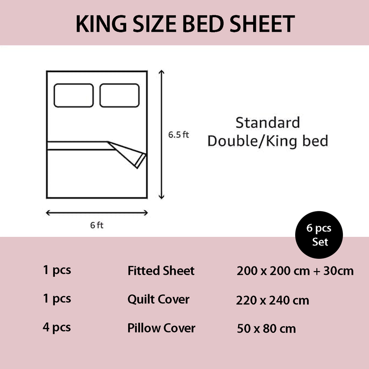 Pink Floral Checkered 6 PCs Bedding Set – Soft Cotton Fitted with Pillow Covers (6TQ05)