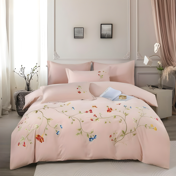 Embroidery Bedsheet Set 6 PCs with 220x240 Duvet Cover, Fitted Sheet & More (6ES44)