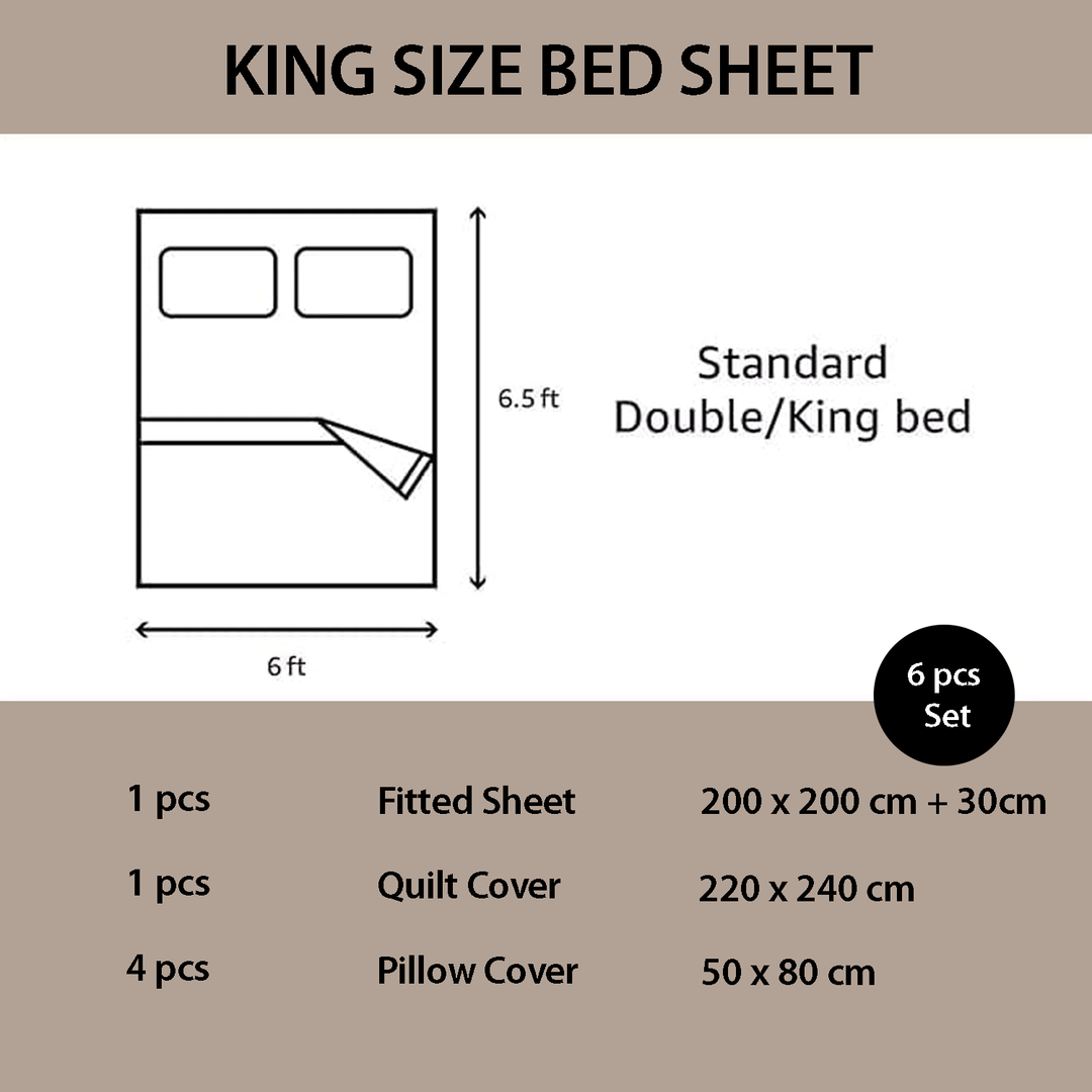 Floral King Size Bed Sheets Set 6 PCs with Duvet Cover & Perfectly Fitted Sheet (6FS107)