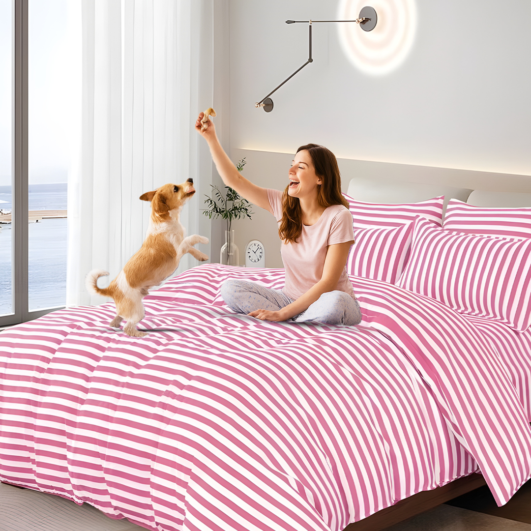 6 Pcs Printed King Size Bedding Set with Duvet Cover 220x240 & 4 Pillowcases (Pink)